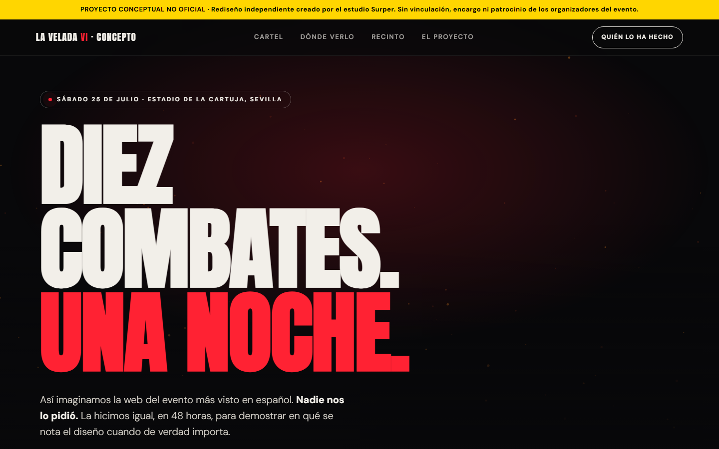 Rediseño conceptual de la web de La Velada VI por Surper
